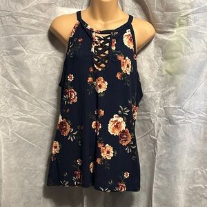 Elegant Floral Lace-Up Tank Top